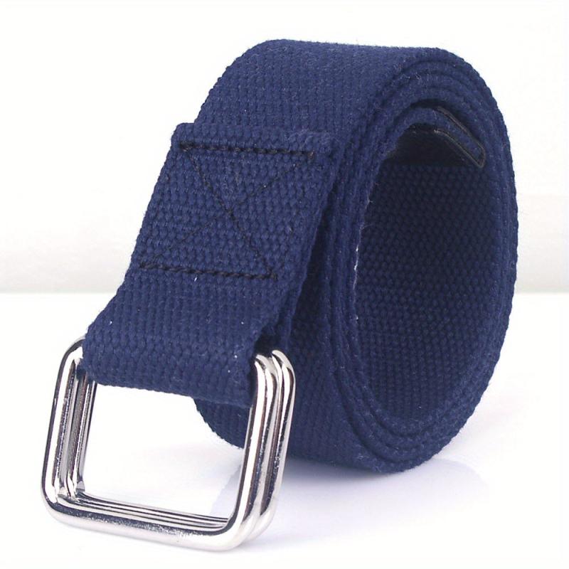 1pc Double Buckle Woven Canvas Belt for Men