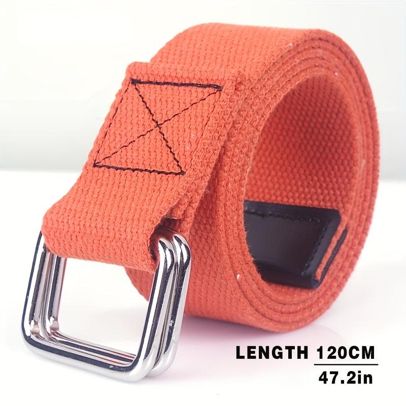 1pc Double Buckle Woven Canvas Belt for Men