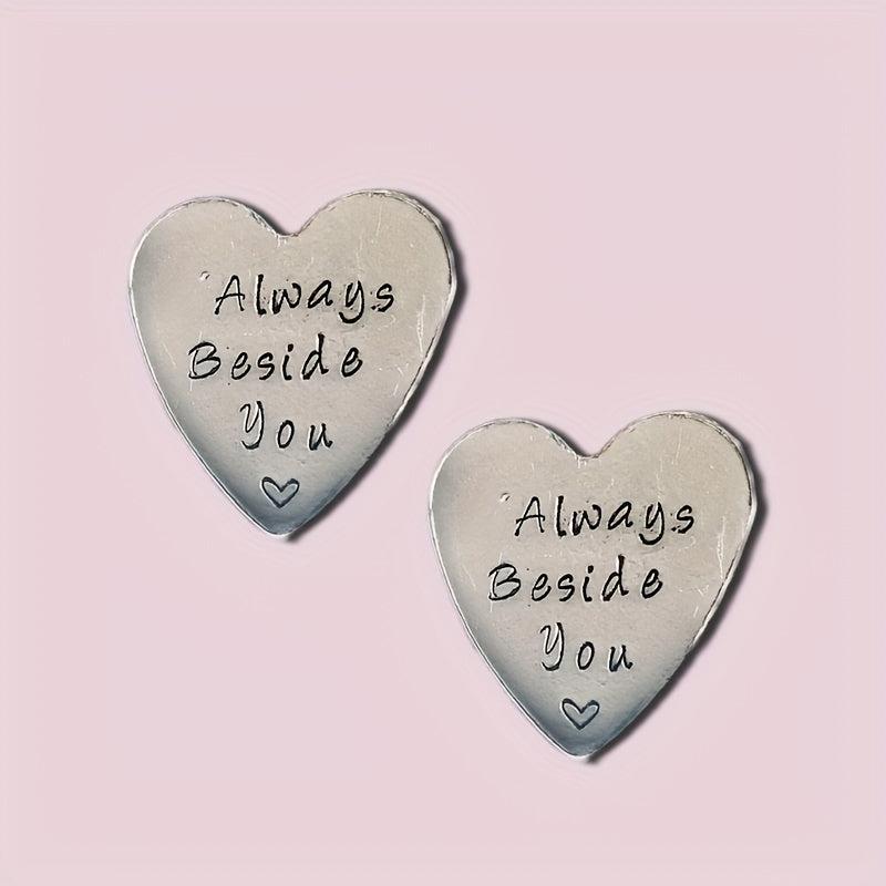 Beside You Heart Keepsake Token English Pewter Hand Stamped Pocket