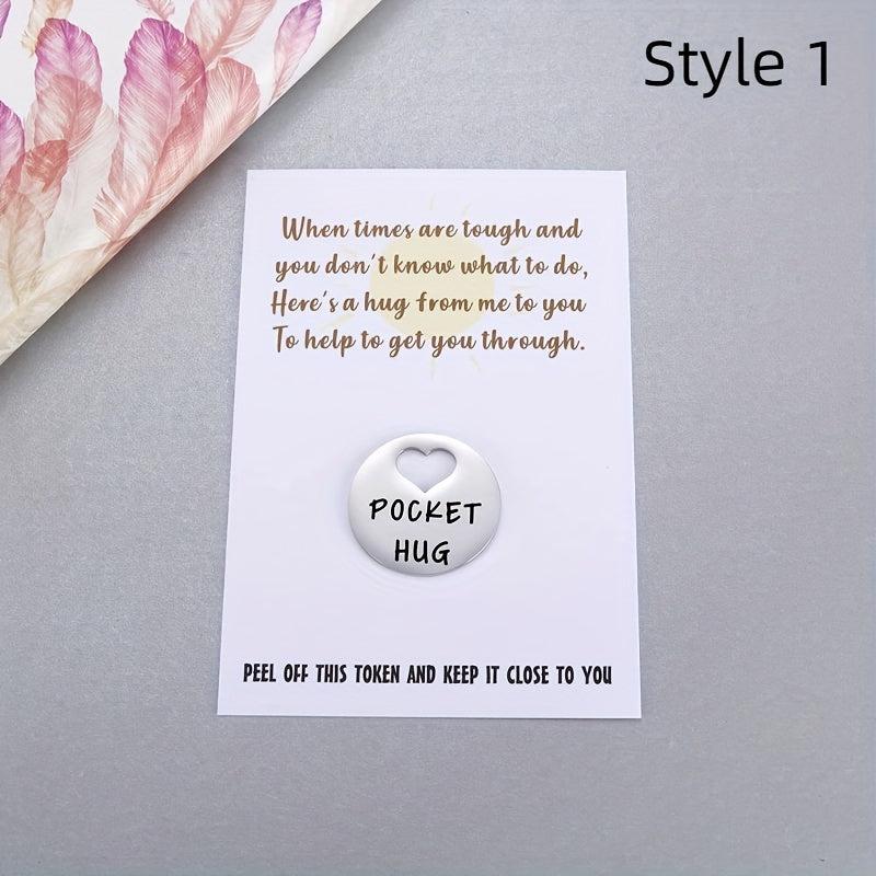 Stainless Steel Little Hug For My Bestie Pocket Token & Greeting Card