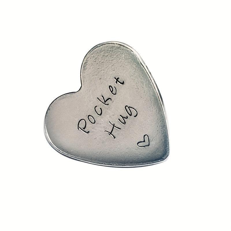 Stainless Steel Pocket Hug Heart Keepsake Token - Hand Stamped Pocket Token