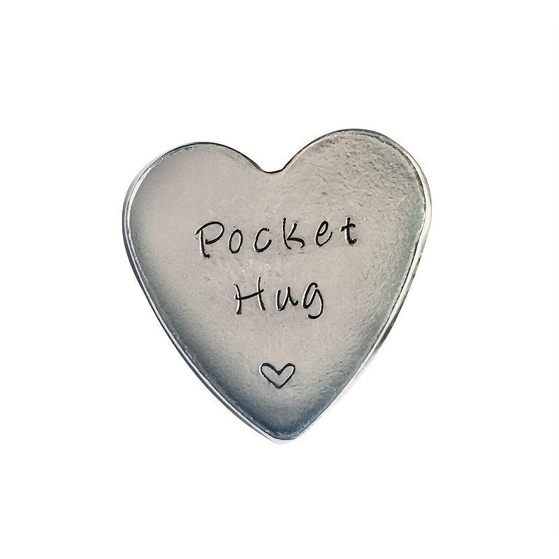 Stainless Steel Pocket Hug Heart Keepsake Token - Hand Stamped Pocket Token
