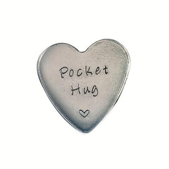 Stainless Steel Pocket Hug Heart Keepsake Token - Hand Stamped Pocket Token