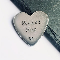 Stainless Steel Pocket Hug Heart Keepsake Token - Hand Stamped Pocket Token