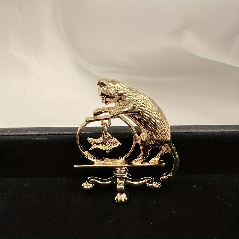 Fish Cat Brooches Unisex Naughty Pets Animal Pin