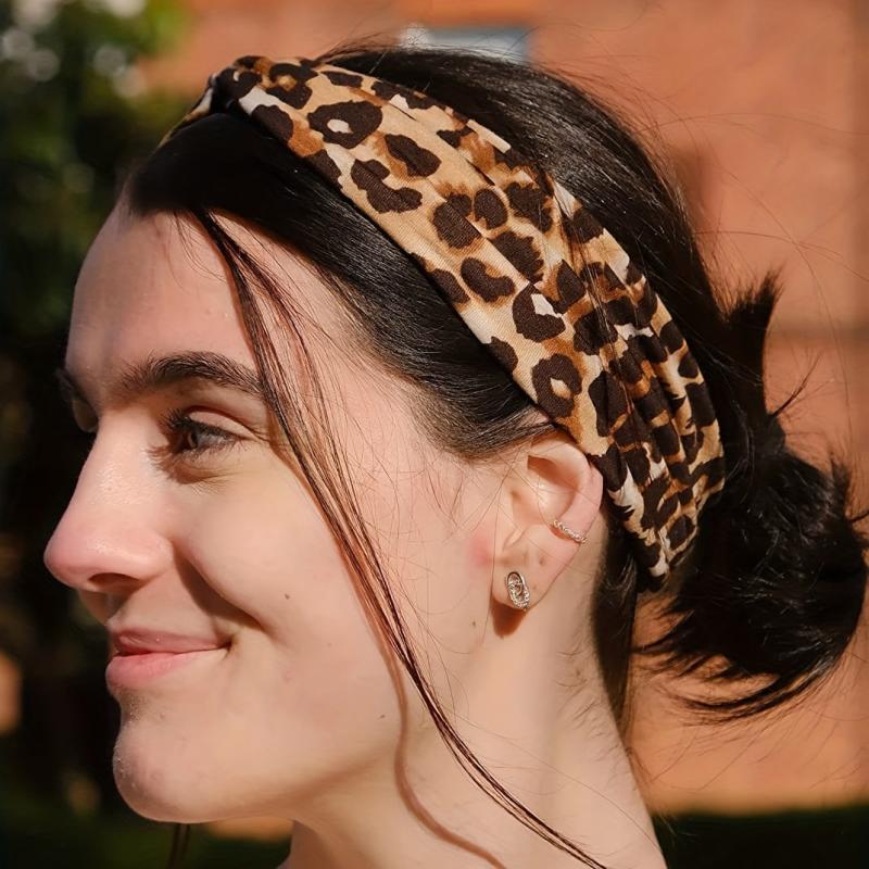 Boho Cross Knotted Headband Leopard Print Hair Band Y2K Bandana