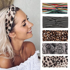 Boho Cross Knotted Headband Leopard Print Hair Band Y2K Bandana