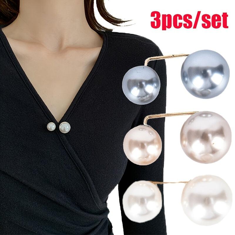 3pcs Faux Pearl Brooch Pin Set for Clothes & Trousers