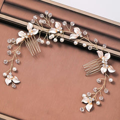 Bridal Golden Leaf Hair Vine Silver Hair Comb Rose Golden Leaf Hair Comb