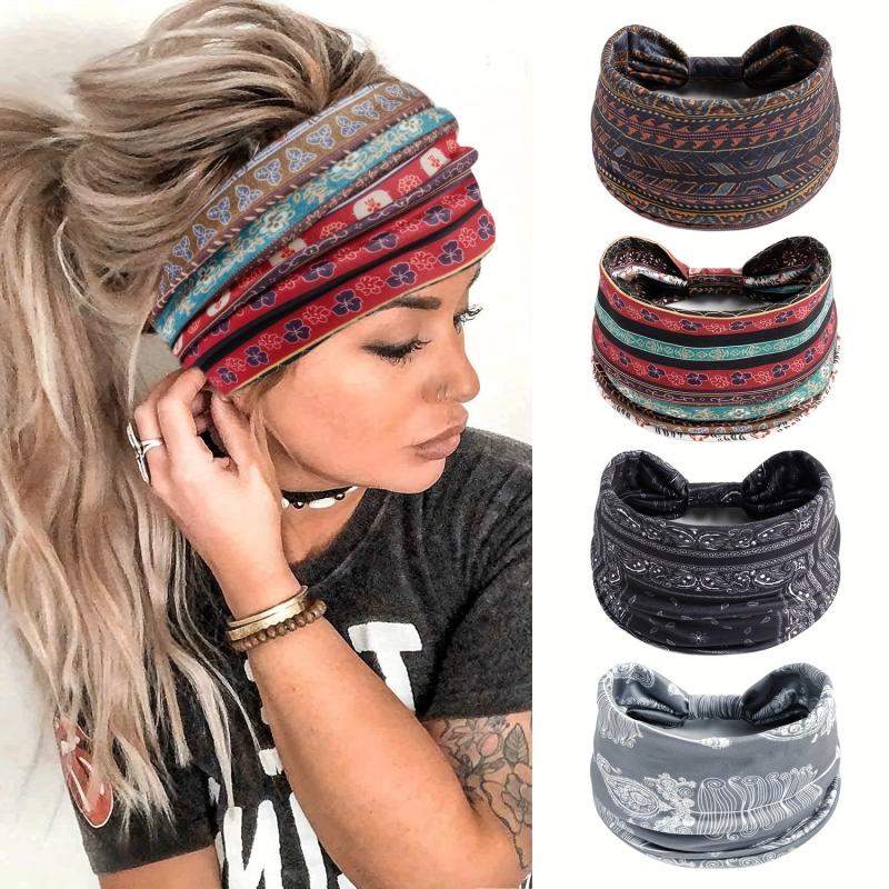 Boho Vintage Headband African Style Hair Band Elastic Wide Knot