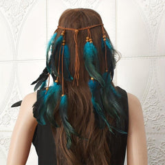 Boho Style Peacock Feather Head Band Indian Hand woven Hair Accessories