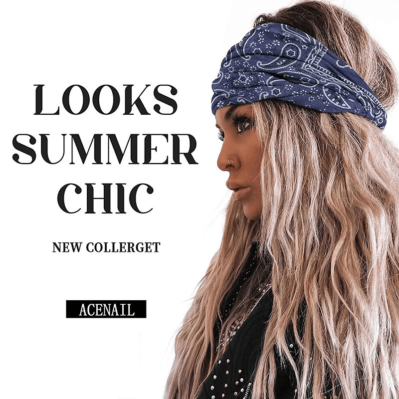 Women Knotted Turban Headband Elastic Non Slip Hairbands Floral