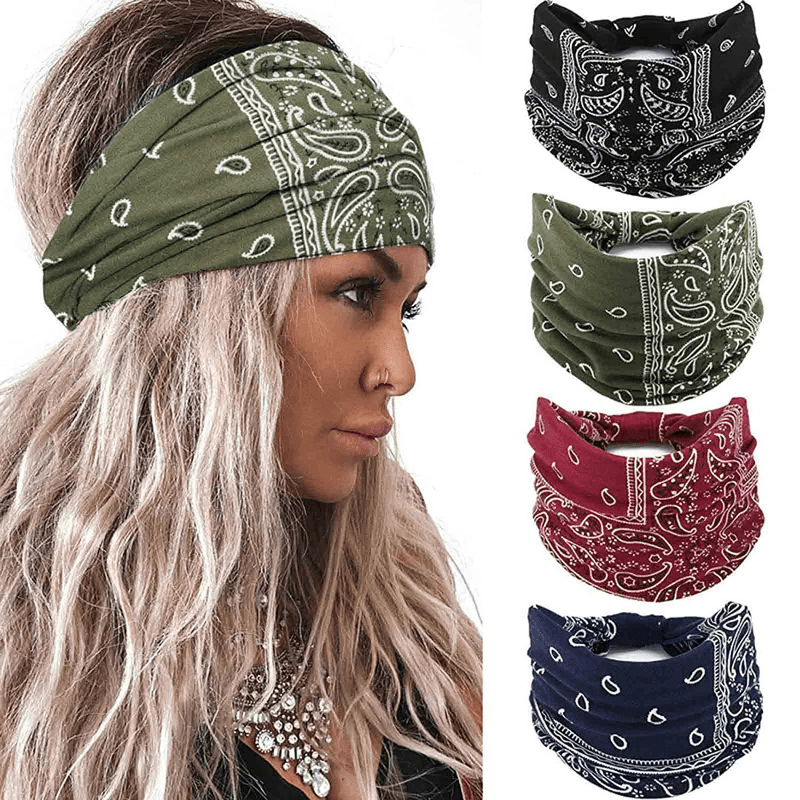 Women Knotted Turban Headband Elastic Non Slip Hairbands Floral
