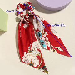 4pcs Floral Print Scarf Hair Tie Vintage Scrunchie Scarf Hair Accessory