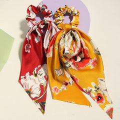 4pcs Floral Print Scarf Hair Tie Vintage Scrunchie Scarf Hair Accessory