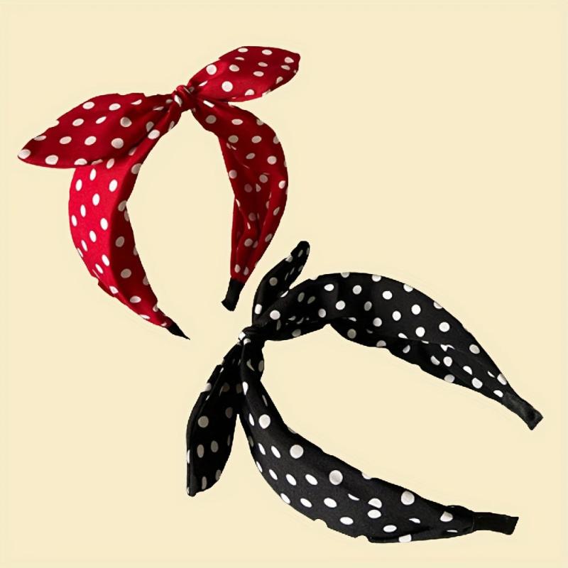Vintage Polka Dot Knotted Headband Red Bunny Ear Hair Accessories