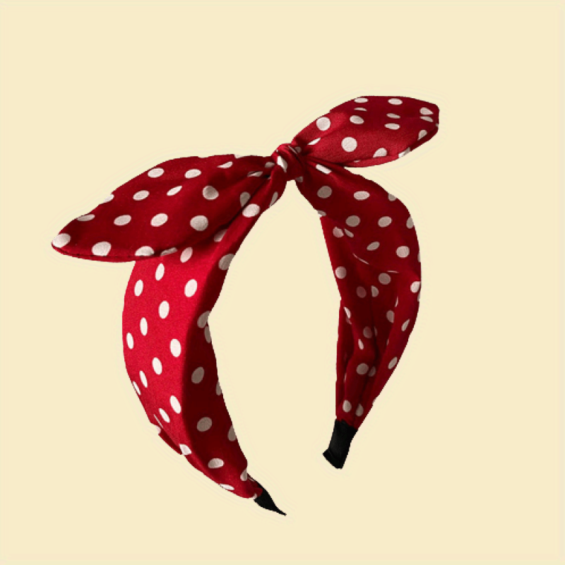 Vintage Polka Dot Knotted Headband Red Bunny Ear Hair Accessories