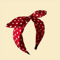 Vintage Polka Dot Knotted Headband Red Bunny Ear Hair Accessories