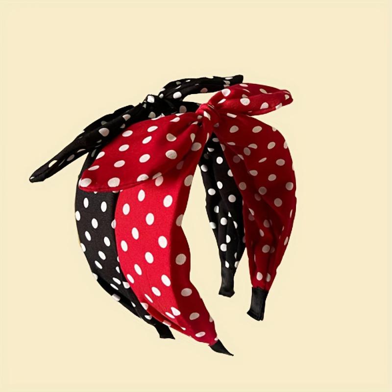 Vintage Polka Dot Knotted Headband Red Bunny Ear Hair Accessories