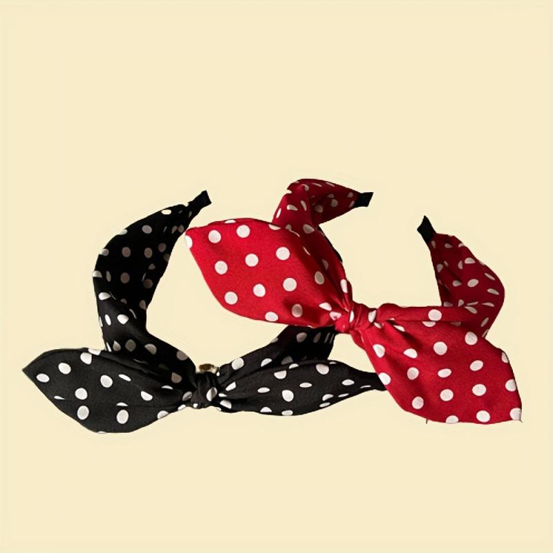 Vintage Polka Dot Knotted Headband Red Bunny Ear Hair Accessories