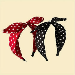 Vintage Polka Dot Knotted Headband Red Bunny Ear Hair Accessories