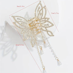 Faux Pearl Tassel Rhinestone Hair Claw Clip Non Slip Strong Hold Grip