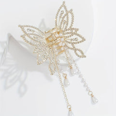 Faux Pearl Tassel Rhinestone Hair Claw Clip Non Slip Strong Hold Grip