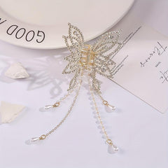 Faux Pearl Tassel Rhinestone Hair Claw Clip Non Slip Strong Hold Grip