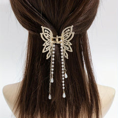 Faux Pearl Tassel Rhinestone Hair Claw Clip Non Slip Strong Hold Grip
