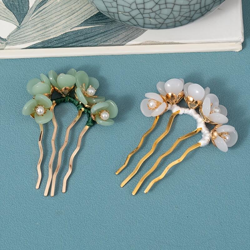 Flower Jade Hairpins Classic Hair Comb Hair Accessories
