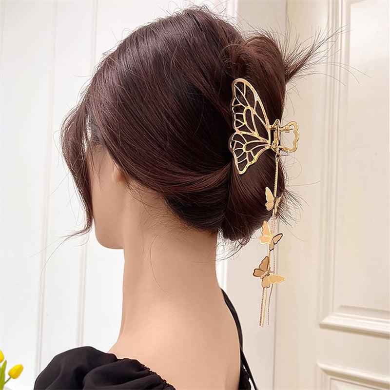 Tassel Butterfly Hair Claw Clip Golden Non Slip Strong Grip Hair Jaw Clip