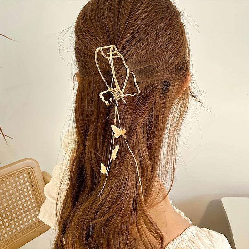 Tassel Butterfly Hair Claw Clip Golden Non Slip Strong Grip Hair Jaw Clip