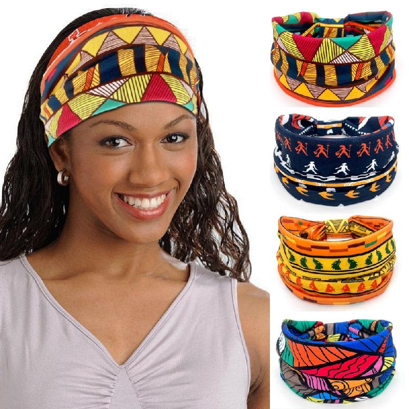 African Pattern Hair Band Wide Brim Stretch Knot Headband