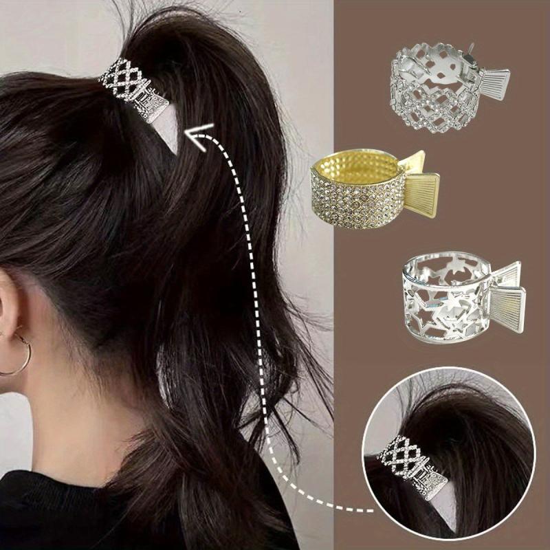 3pcs Crystal Hair Clips High Ponytail Holder Metal Rhinestone Hair Claw Clip