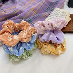 7pcs Floral Print Scrunchie Hair Tie Ponytail Holder Hair Band Accessory