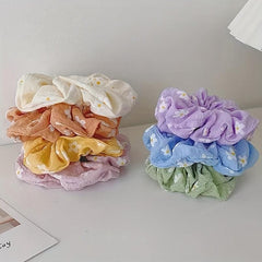 7pcs Floral Print Scrunchie Hair Tie Ponytail Holder Hair Band Accessory