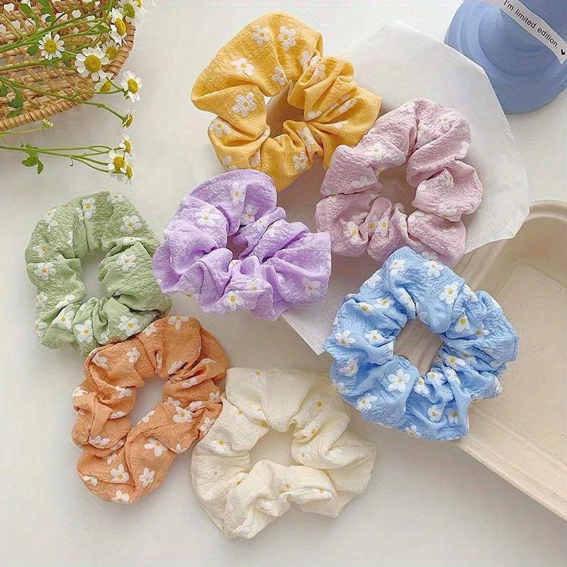 7pcs Floral Print Scrunchie Hair Tie Ponytail Holder Hair Band Accessory