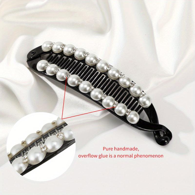 Faux Pearl Rhinestone Hair Claws Clip Fish Shape Banana Barrettes Hairpins