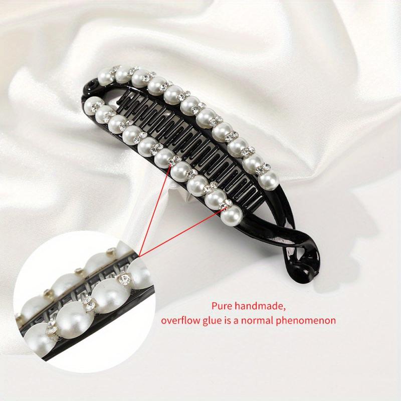 Faux Pearl Rhinestone Hair Claws Clip Fish Shape Banana Barrettes Hairpins