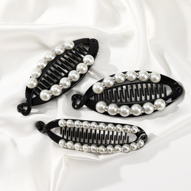 Faux Pearl Rhinestone Hair Claws Clip Fish Shape Banana Barrettes Hairpins