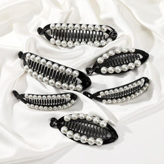 Faux Pearl Rhinestone Hair Claws Clip Fish Shape Banana Barrettes Hairpins