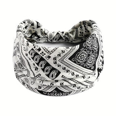 Boho Style Wide Brim Headband Paisley Pattern Sports Sweatband