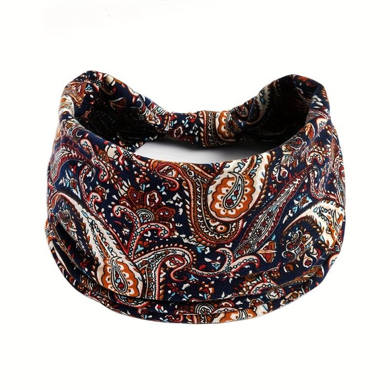 Boho Style Wide Brim Headband Paisley Pattern Sports Sweatband