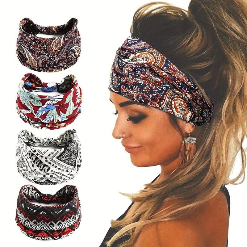 Boho Style Wide Brim Headband Paisley Pattern Sports Sweatband