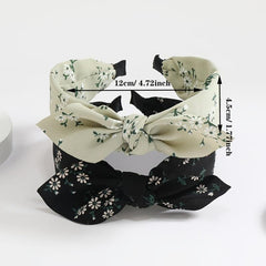 Fabric Floral Print Wide Bowknot Hairband Boho Retro Headband Hair Accessories