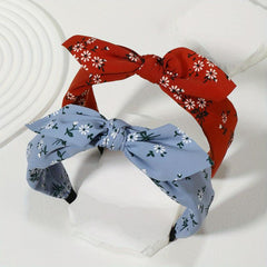 Fabric Floral Print Wide Bowknot Hairband Boho Retro Headband Hair Accessories