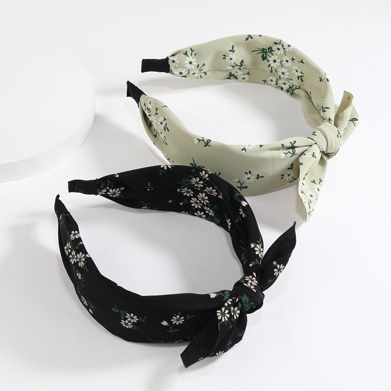 Fabric Floral Print Wide Bowknot Hairband Boho Retro Headband Hair Accessories