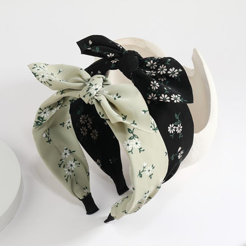 Fabric Floral Print Wide Bowknot Hairband Boho Retro Headband Hair Accessories