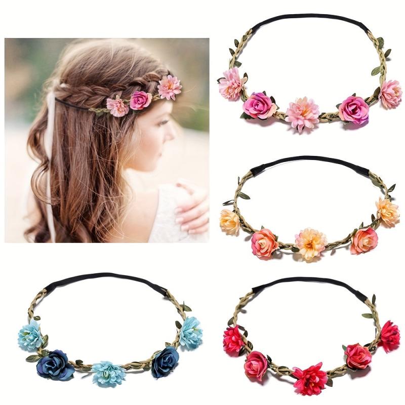 Bohemian Floral Wreath Headband Headdress for Wedding Bride