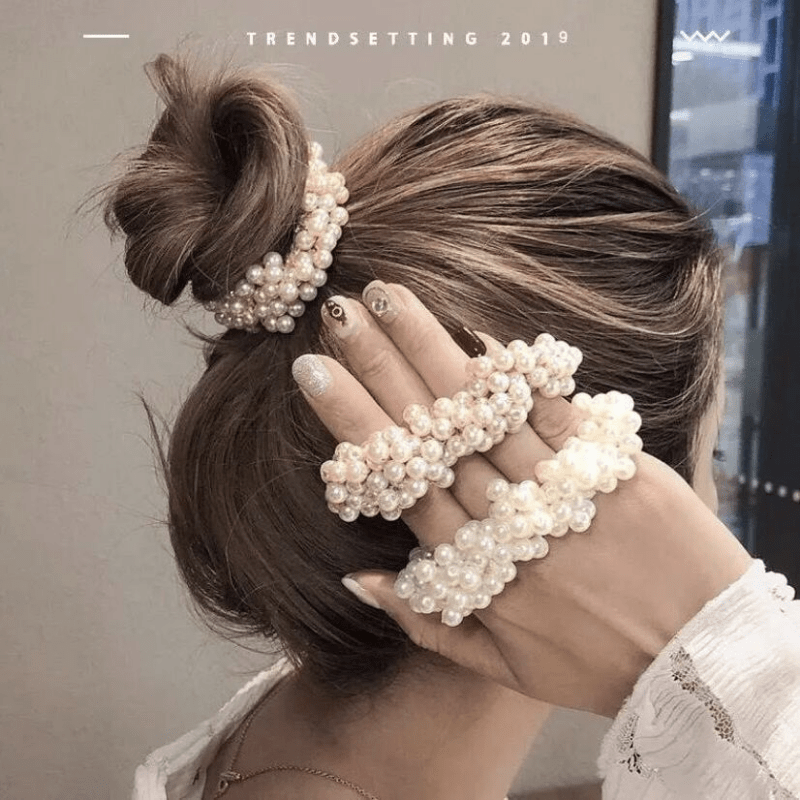 Faux Pearl Hair Tie Scrunchies Beaded Elastic Hair Accessory